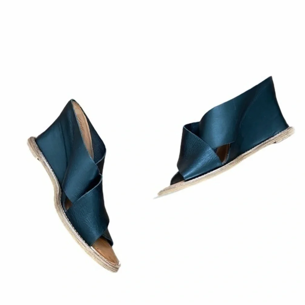 J. Jill Black‎ Leather Criss Cross Strap Wedge Sandals